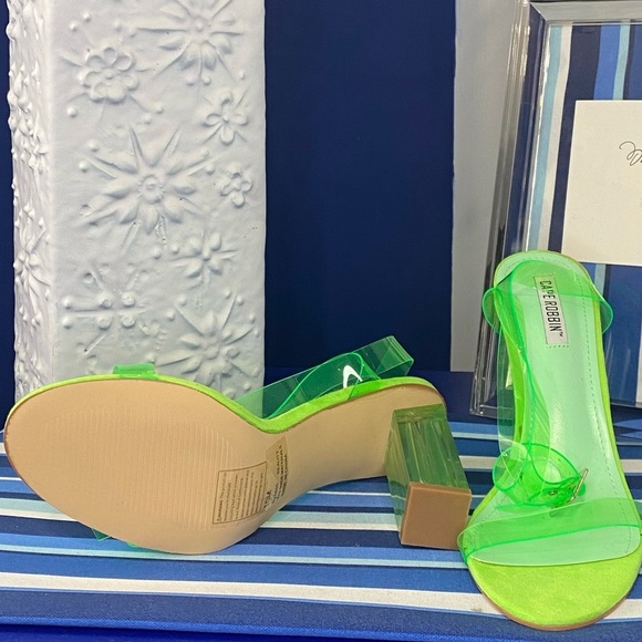 Fashion nova neon green clear transparent ankle strap square heel sandals Sz 10 - Picture 16 of 16